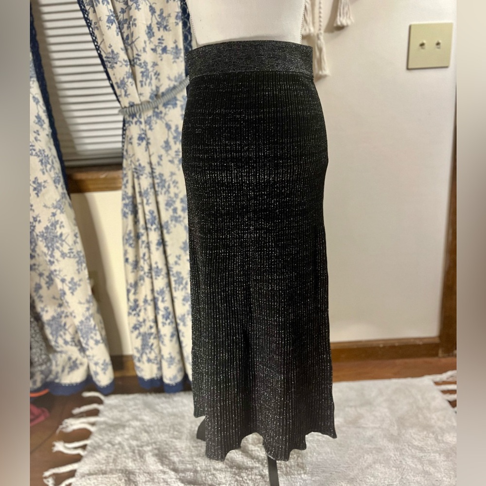 Free People Shine Bright Metallic Ribbed Maxi Skirt